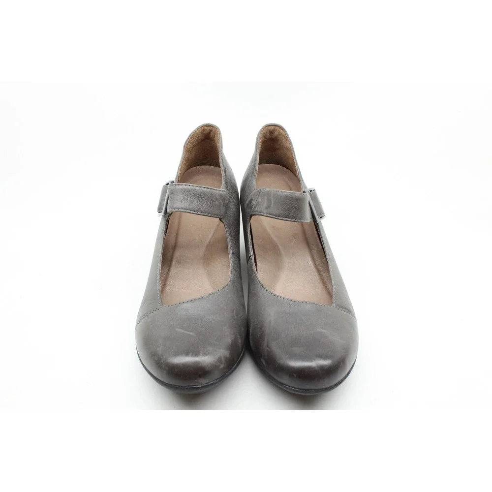 Dansko Roxanne Womens Size 39 Grey Leather Mary Jane Block Heel Pumps